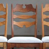 Set of 6 vintage Danish oak razorblade highback chairs by H. Kjærnulf, 1960s