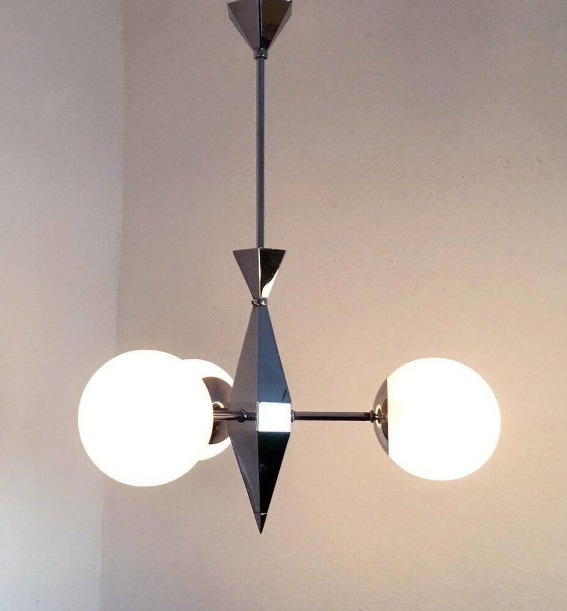Art Deco Metal and Glass Chandelier