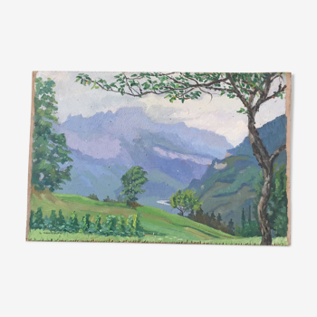 Toile ancienne montagne