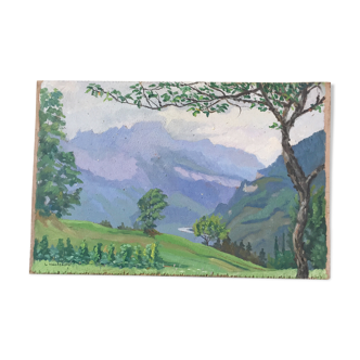Toile ancienne montagne