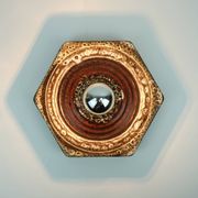1 of 2 hexagonal mid century ceramic sconces wall lamps 1960s 1970s lava drip glaze beige brown