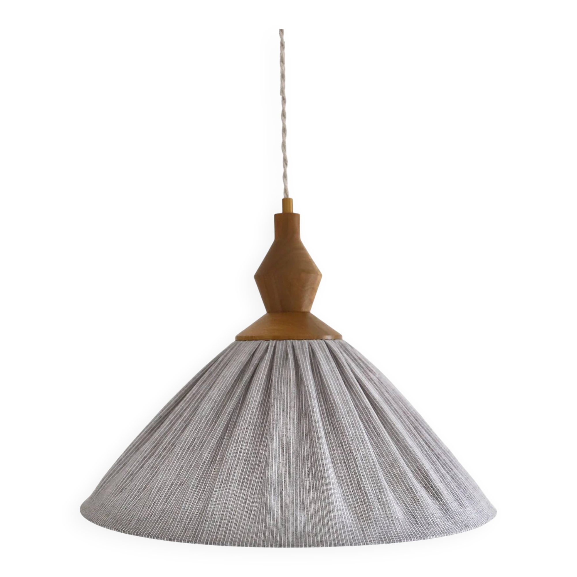 Pleated curtain Olga in linen and cotton with fine classic grey stripes.