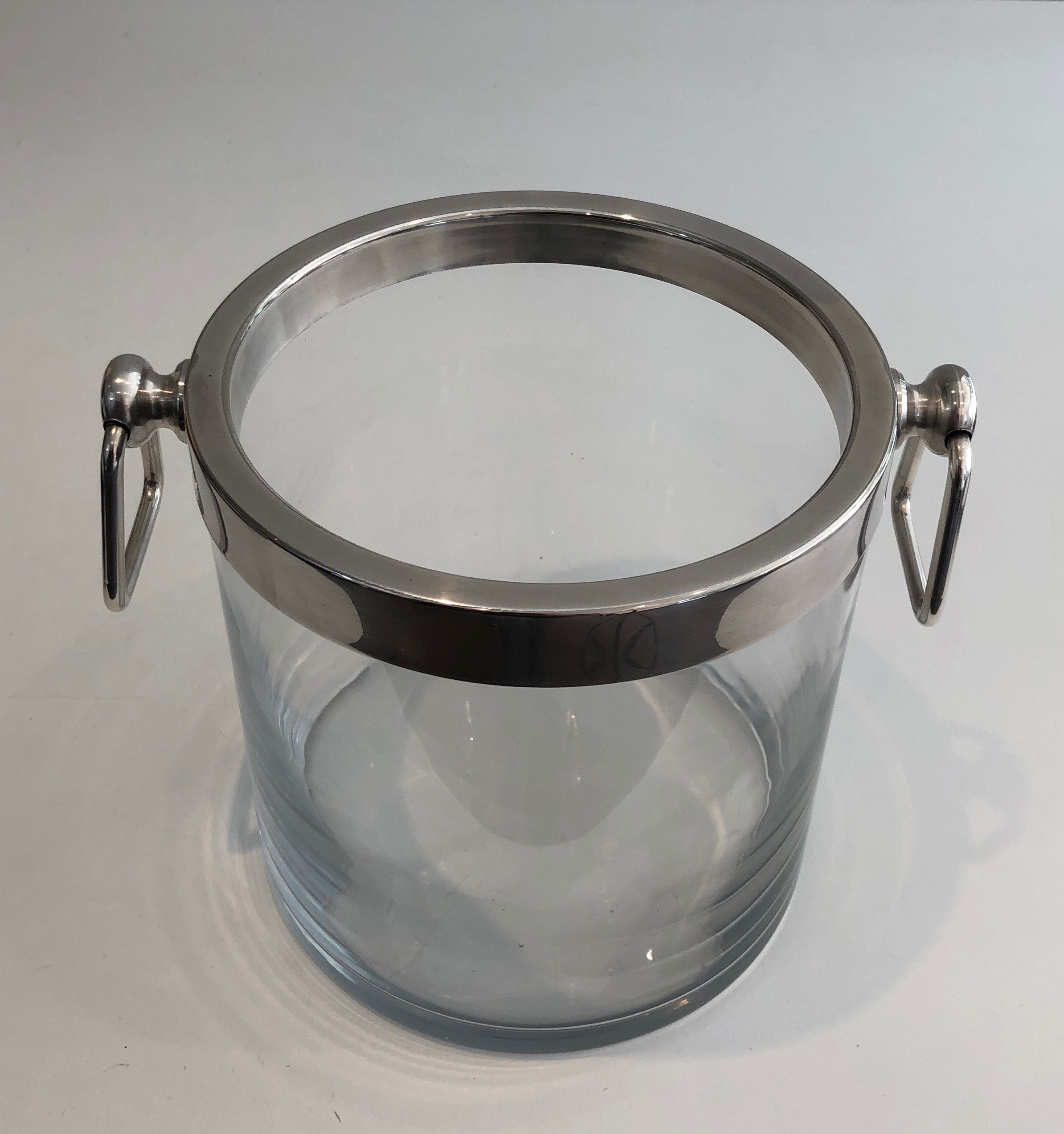 Champagne bucket design in glass and silver-plated metal