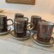 Vintage coffee service 10 pieces, 5 cups plus 5 saucers in speckled stoneware.