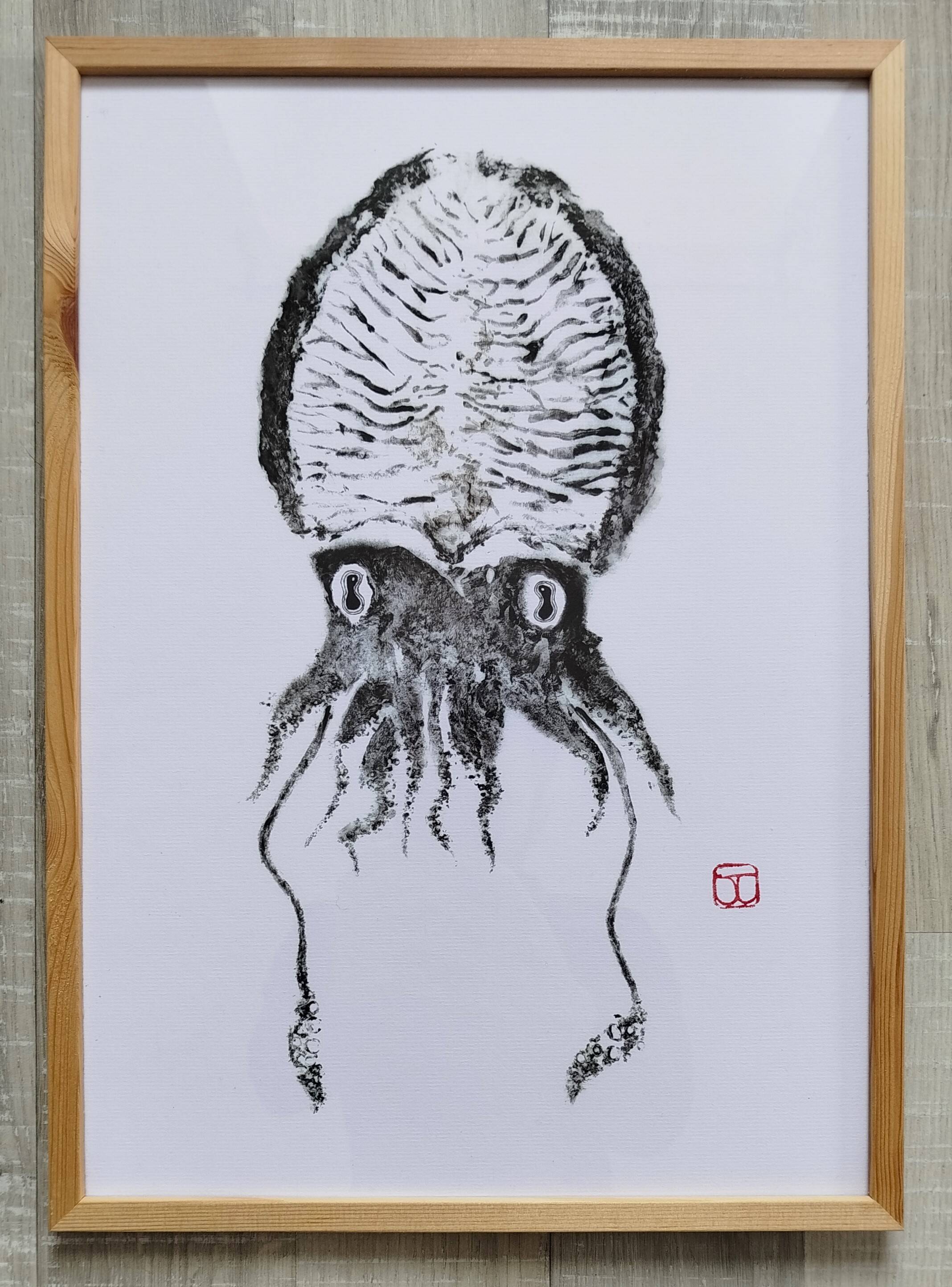 Impression d'art encadrée, "Gyotaku d'une seiche"