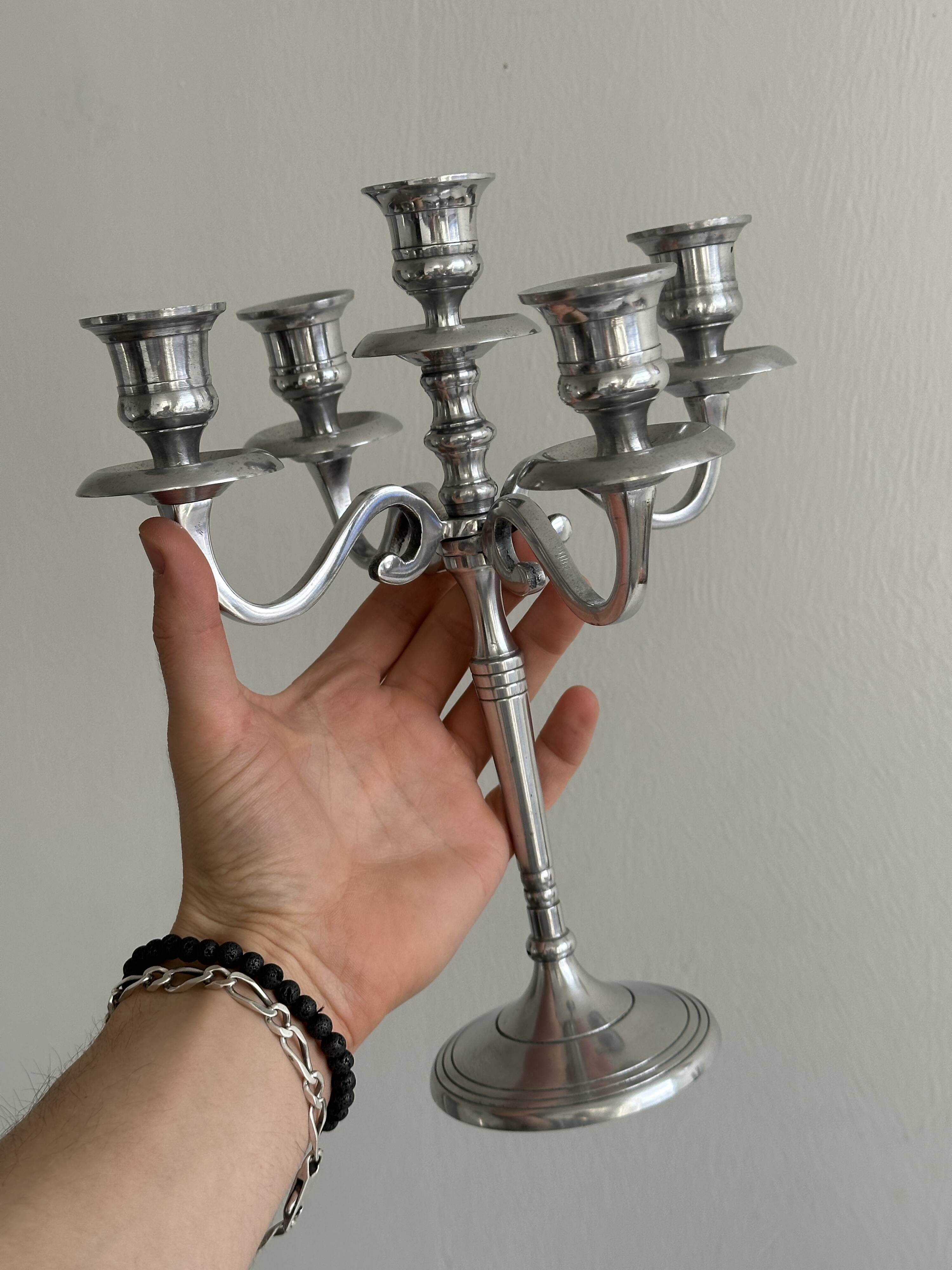 5-branch silver-plated metal candlestick