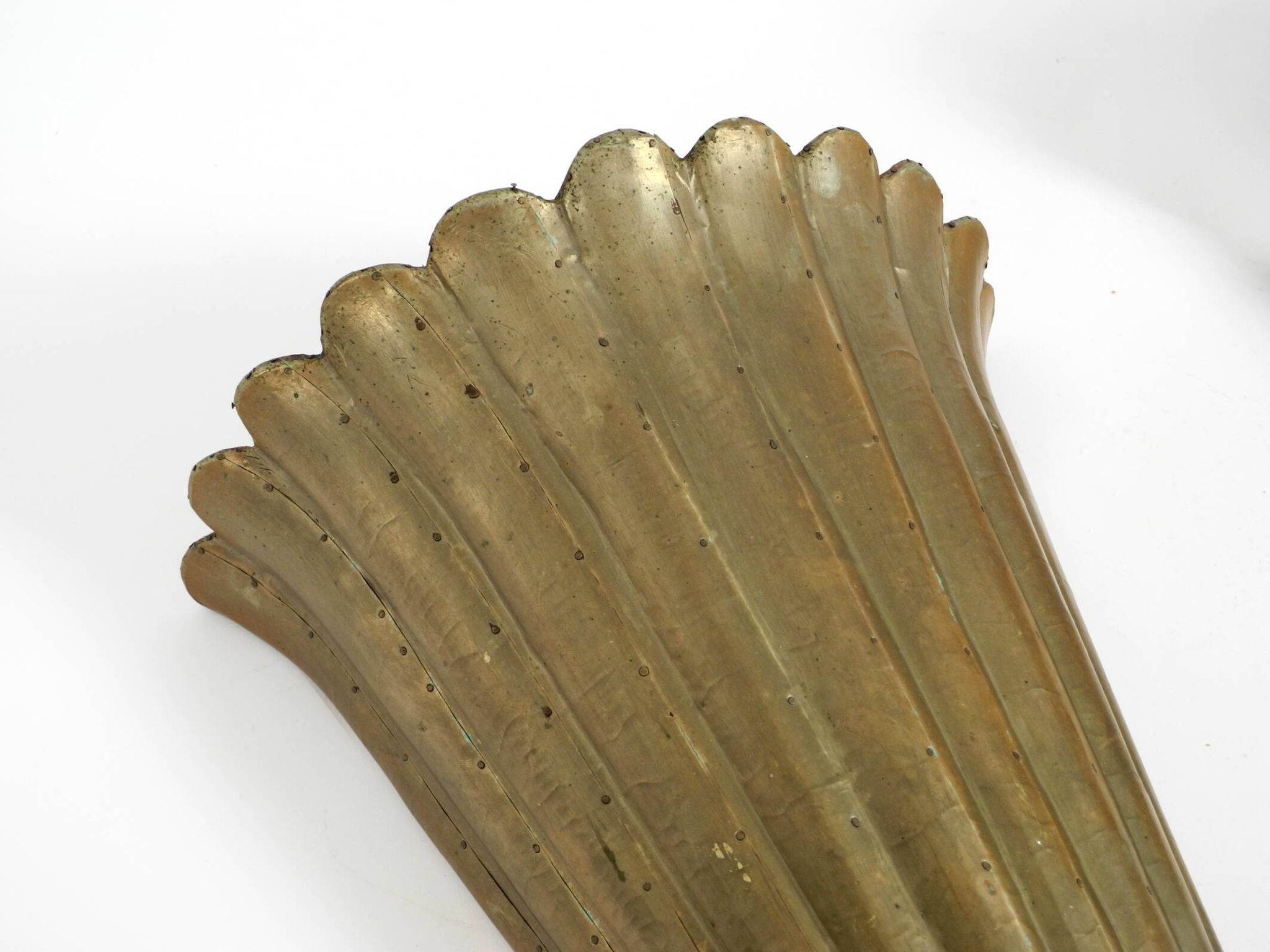 Two large, rare 1950s wall lamps made of wood with aluminum cladding