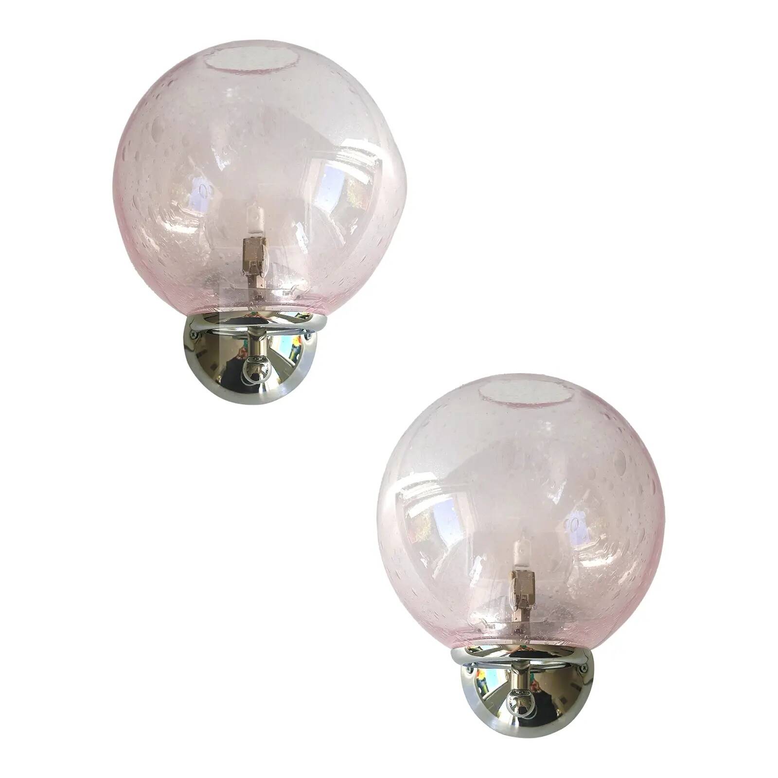 Sculptural Pink “Pulegoso” Murano Glass Wall Sconces — Pair