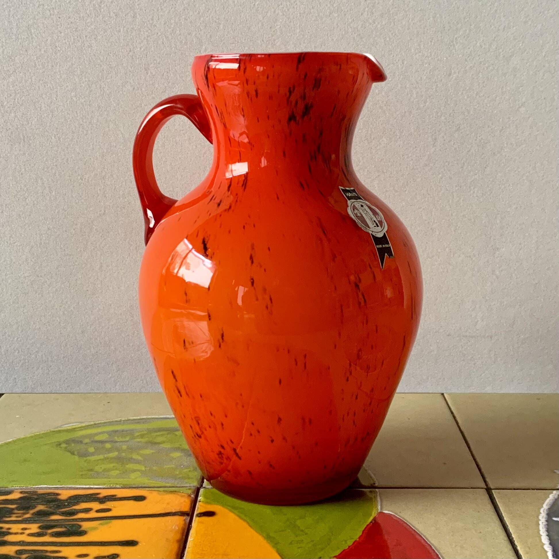 Vintage vase or pitcher in orange blown glass - Made in Italy