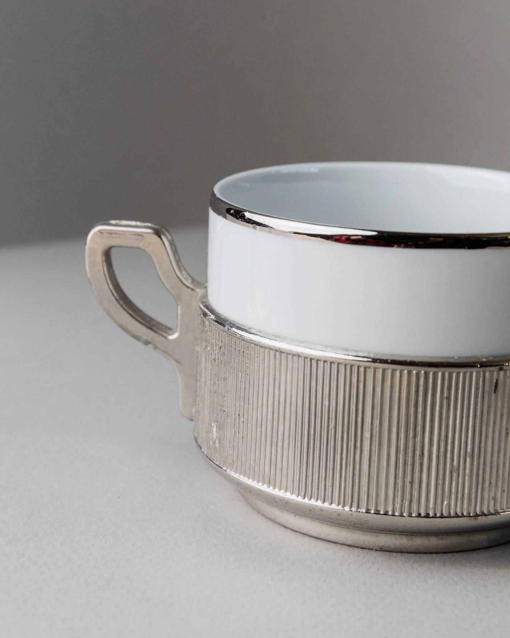 Blanc Porcelaine with Silver-Plated Lid Monopoli Italy 1950s Mid-Century Sugar Jam Bowl
