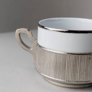 Blanc Porcelaine with Silver-Plated Lid Monopoli Italy 1950s Mid-Century Sugar Jam Bowl