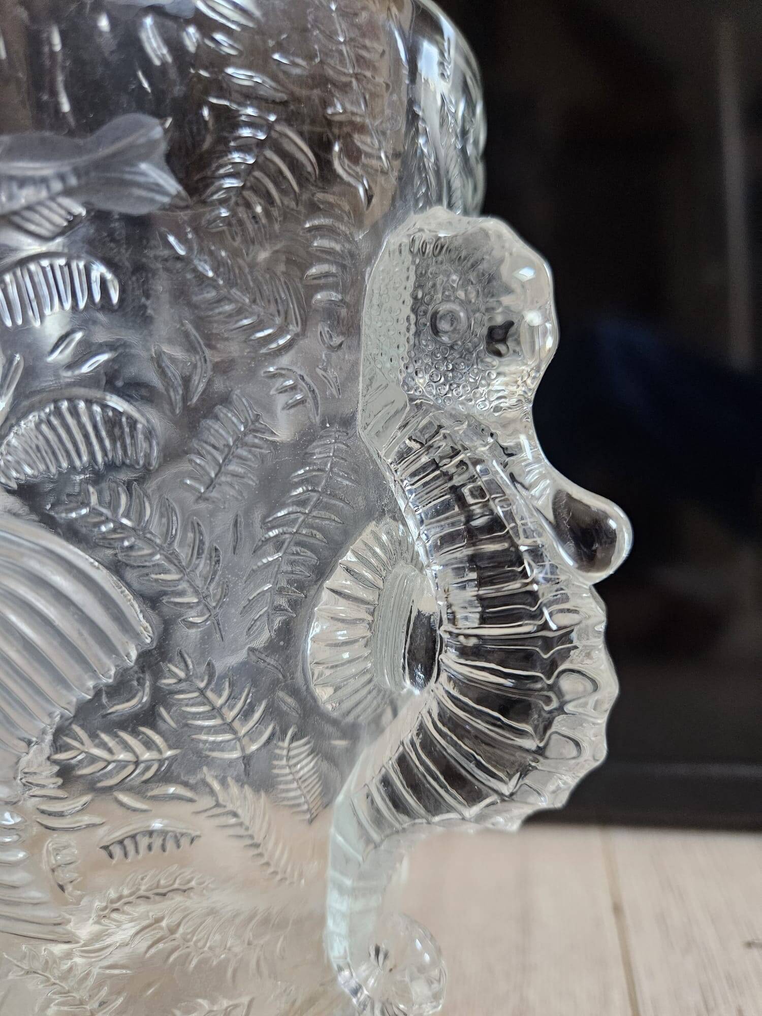 Art deco crystal vase with fish and seahorse motifs