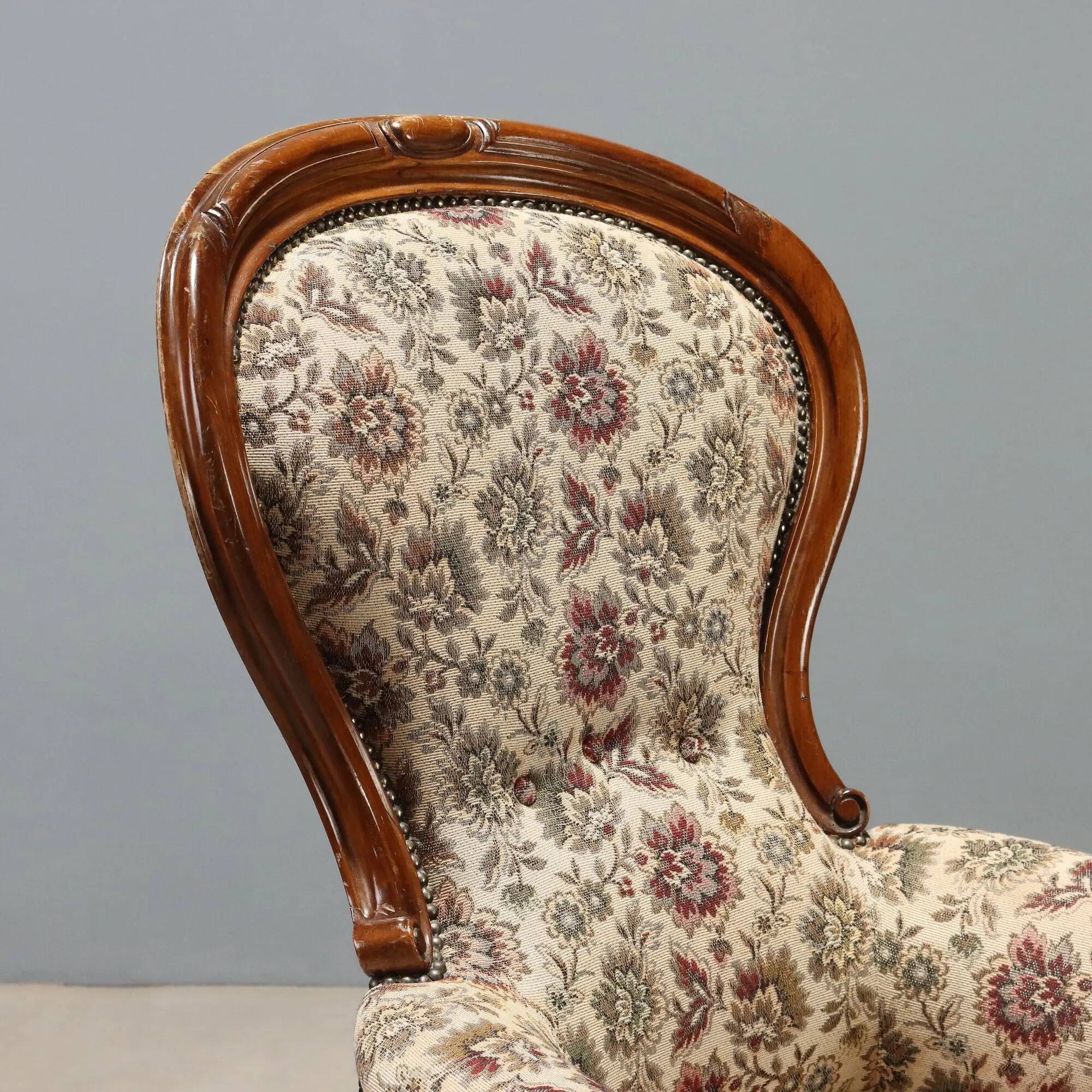 Antique Louis-Philippe bergère armchair in walnut, Italy, 19th century