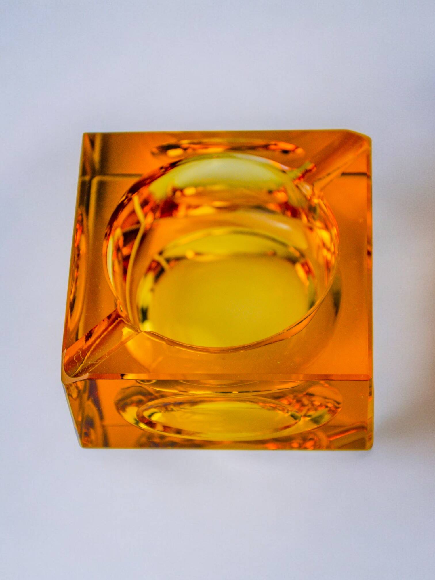 Cendrier glaçon orange par antonio imperatore, verre de murano, italie, 1970