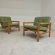 Pair of chalet style armchairs in green fabric