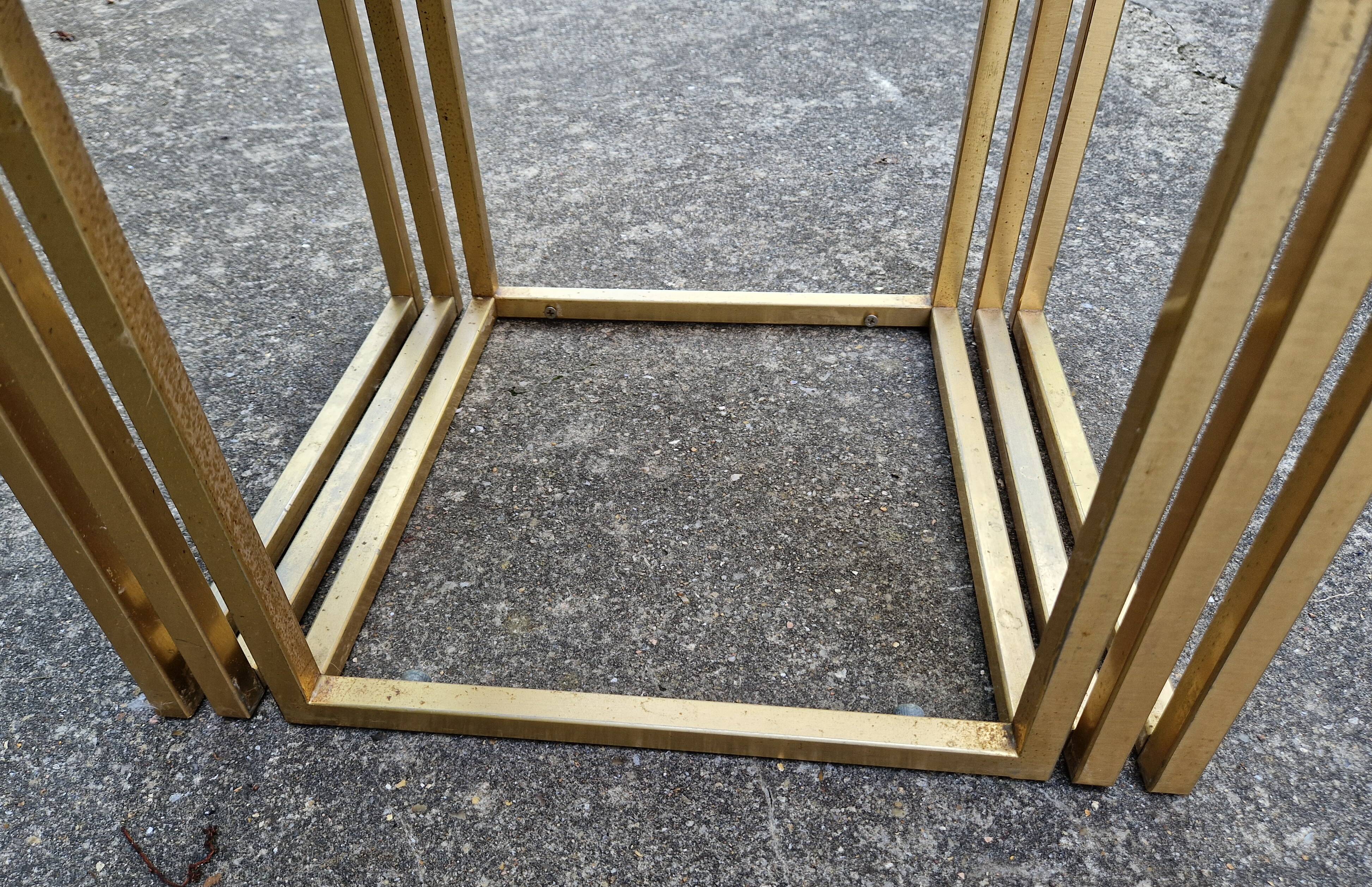 Vintage 1980s gold metal and smoked glass nesting tables