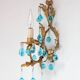 Applique murale italienne en fer doré et cristaux bleu turquoise, vers 1960