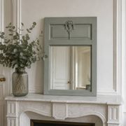 Antique mirror, painted trumeau in grey-green.