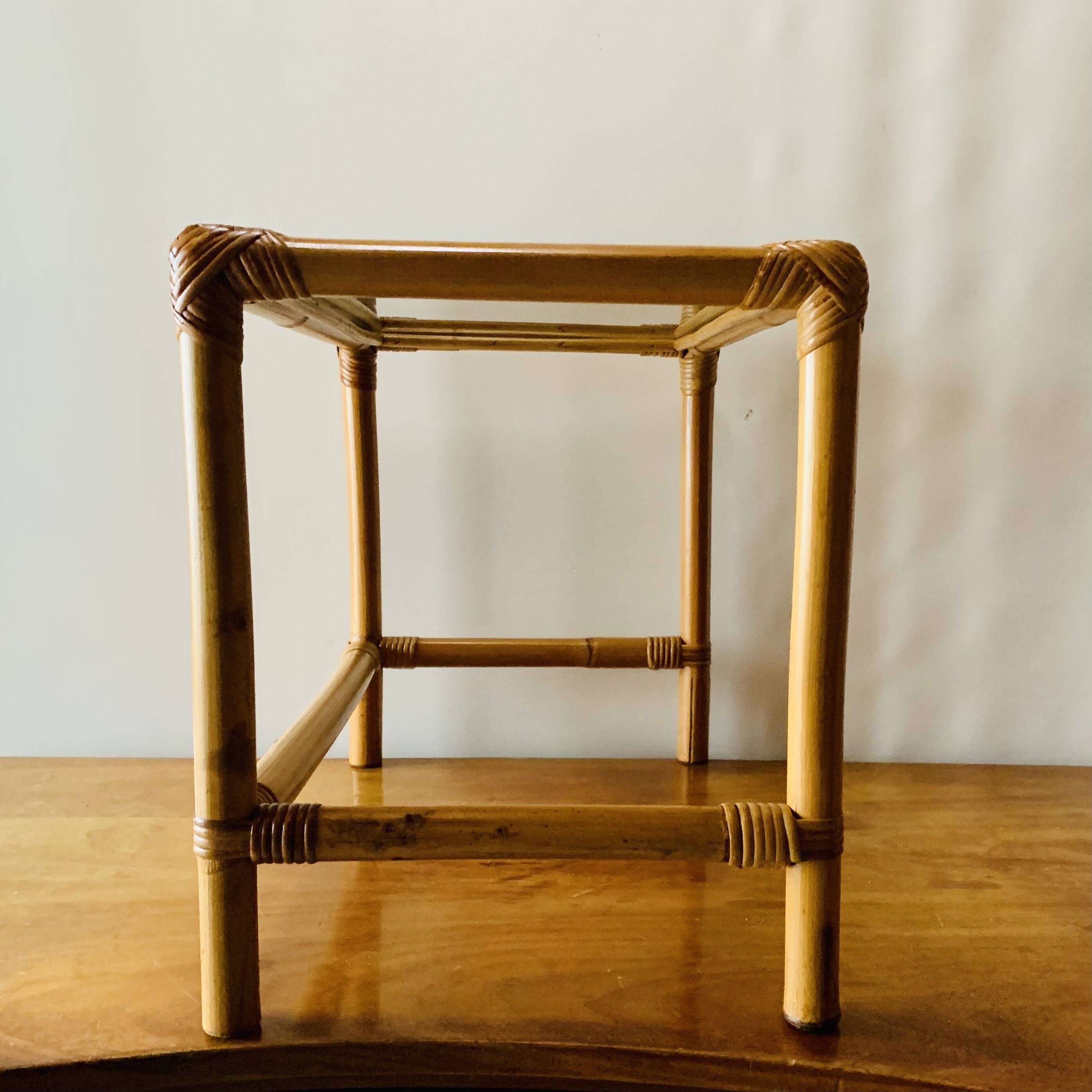 Vintage bamboo and smoked glass side table - end table