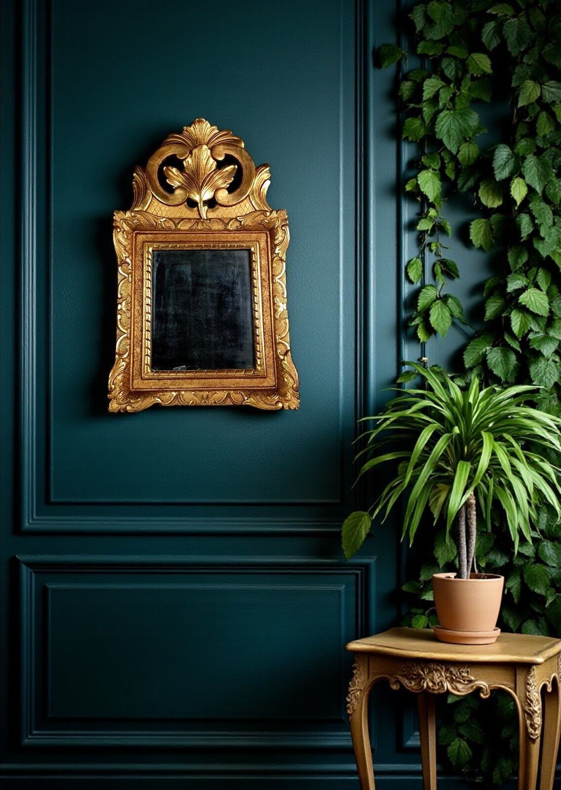 Ancien miroir à fronton bois sculpté dorure d'origine 67x39,5 cm C727 S