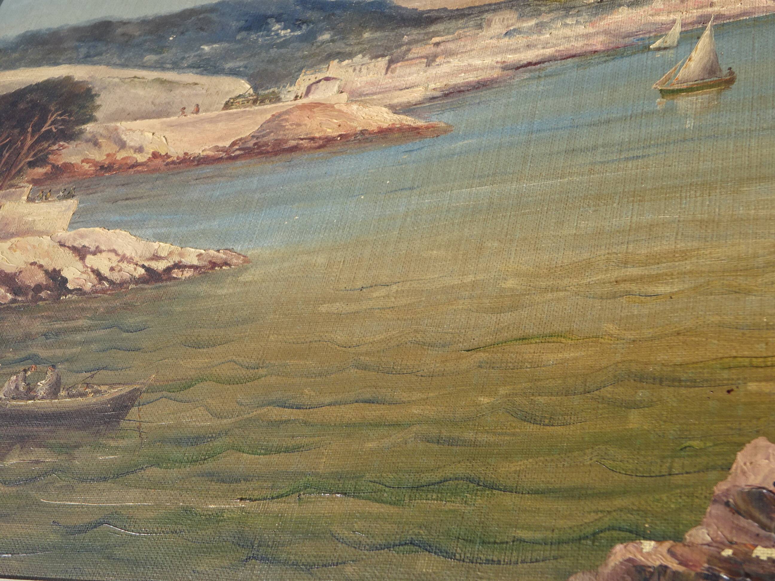 Huile sur toile du XIXème siècle, calanques, Méditerranée