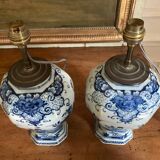 Pair of 18th century Delft earthenware lamps