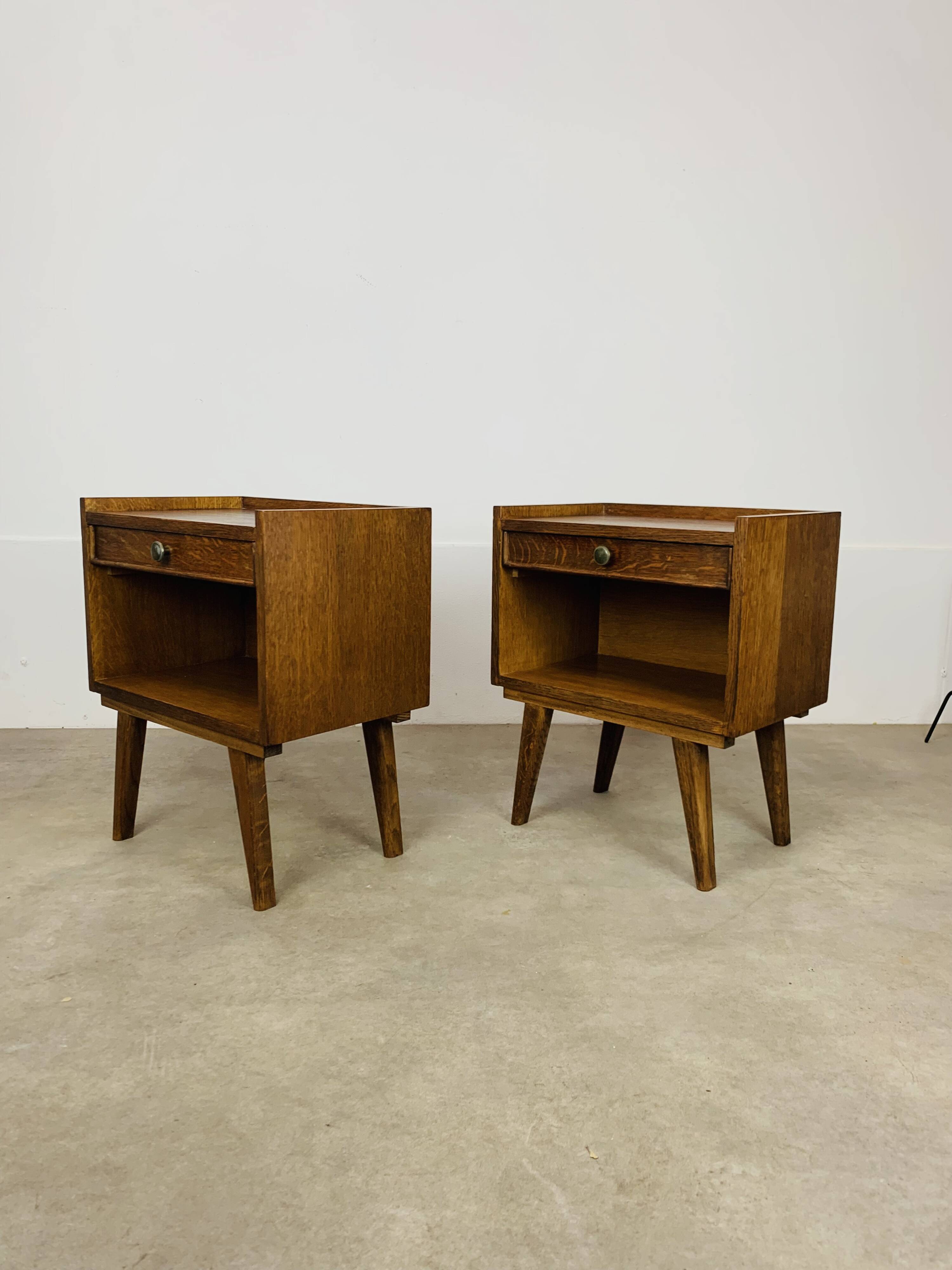 Pair of bedside tables with splayed legs, 1960s, vintage, wood
