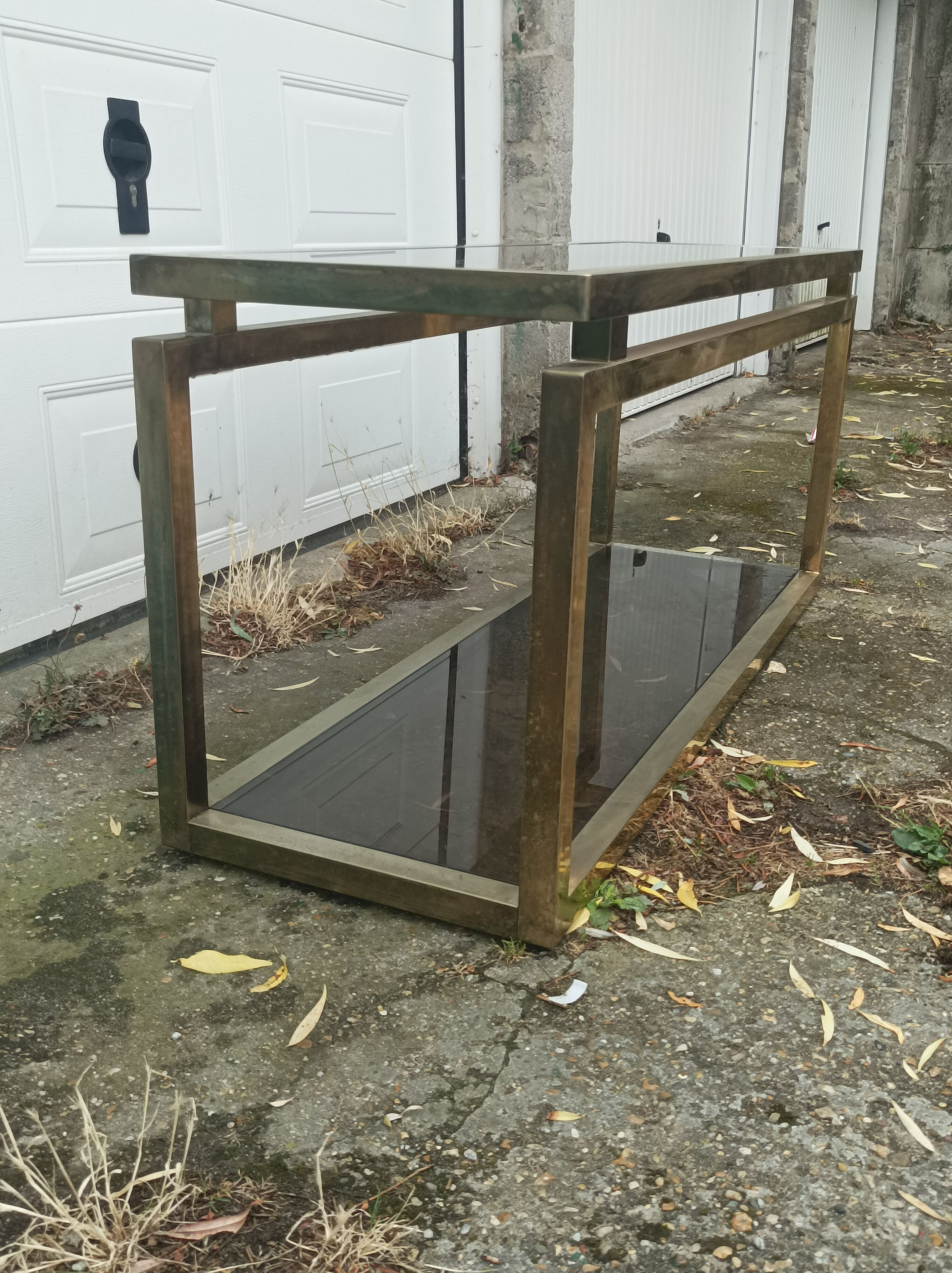 Old large vintage brass console table 1970