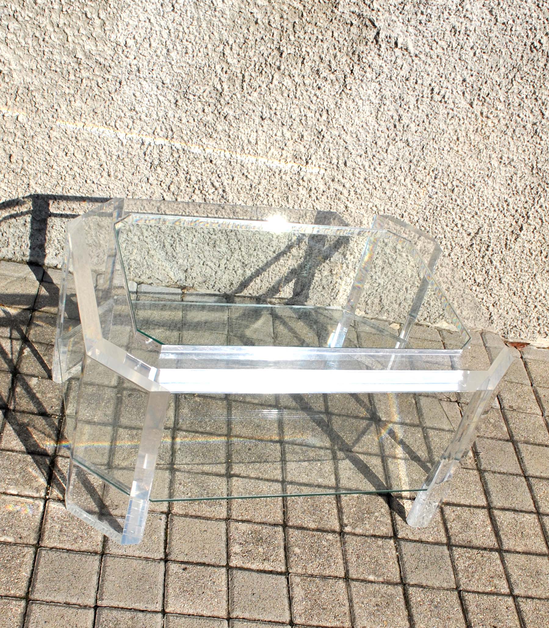 Coffee table DESIGN Modernist glass and transparent plexiglass Lucite DAVID LANGE 75x50