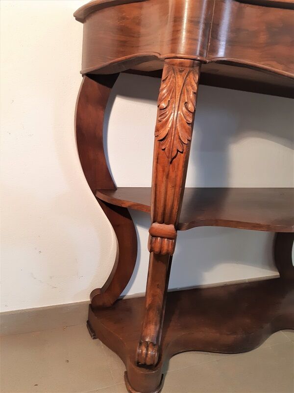 Napoleon III period console in walnut and marble tray