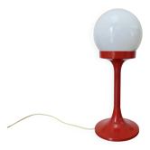 Tulip foot lamp, 1970, red lacquered aluminium and opaline
