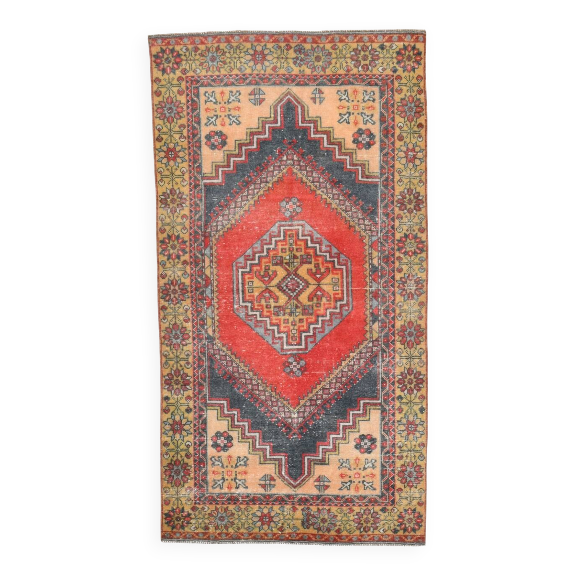 57s Antique Red & Navy Blue Vintage Persian Rug, 106x201Cm