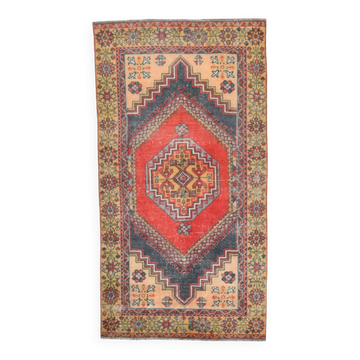 57s Antique Red & Navy Blue Vintage Persian Rug, 106x201Cm