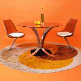 Metal circular table and smoked glass 1970