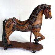 Antique painted wooden rocking horse – Large decorative model on wheels