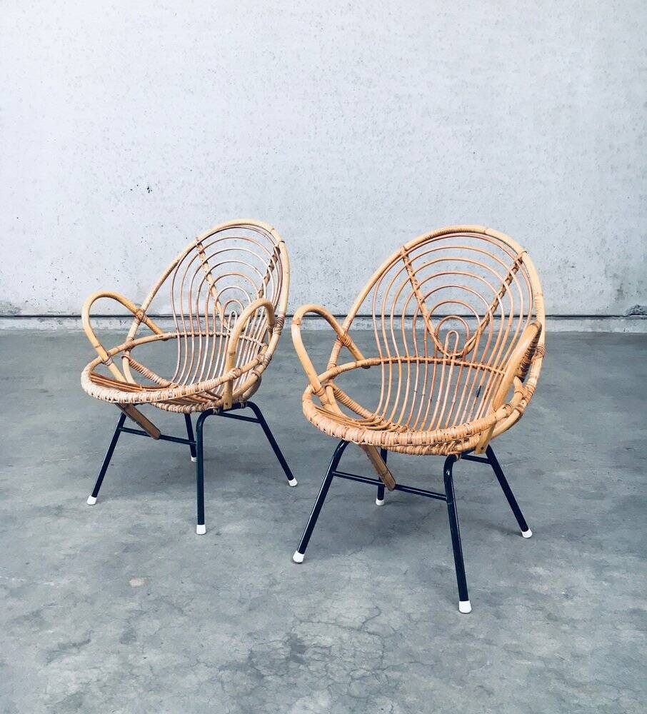 Set of Rattan Lounge Chairs attributed to Rohe Noordwolde, 1960s