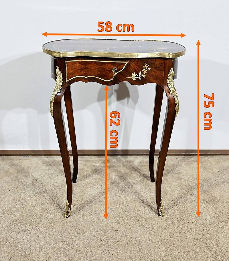 Small Living Room Table in Rosewood and Marquetry, Louis XV style, Napoleon III – Middle XI period