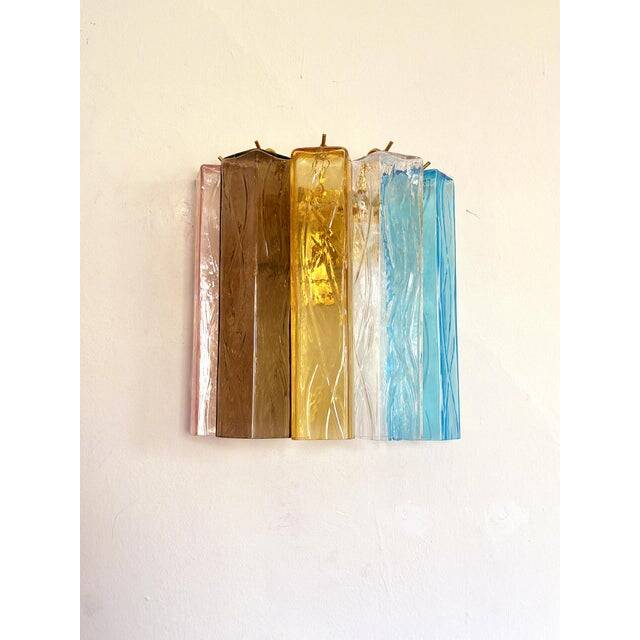 Set of Two Multicolored "Squares Bark" Murano Glass Wall Sconces in Barovia