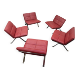 Ensemble de 5 Chauffeuses Modulables Poltrona Frau en Cuir Rouge