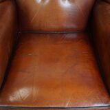 Sheepskin Wingback Chair with Warm Tones and Black Piping
