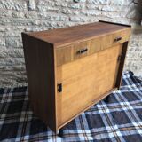 Vintage storage cabinet sideboard two sliding doors two drawers