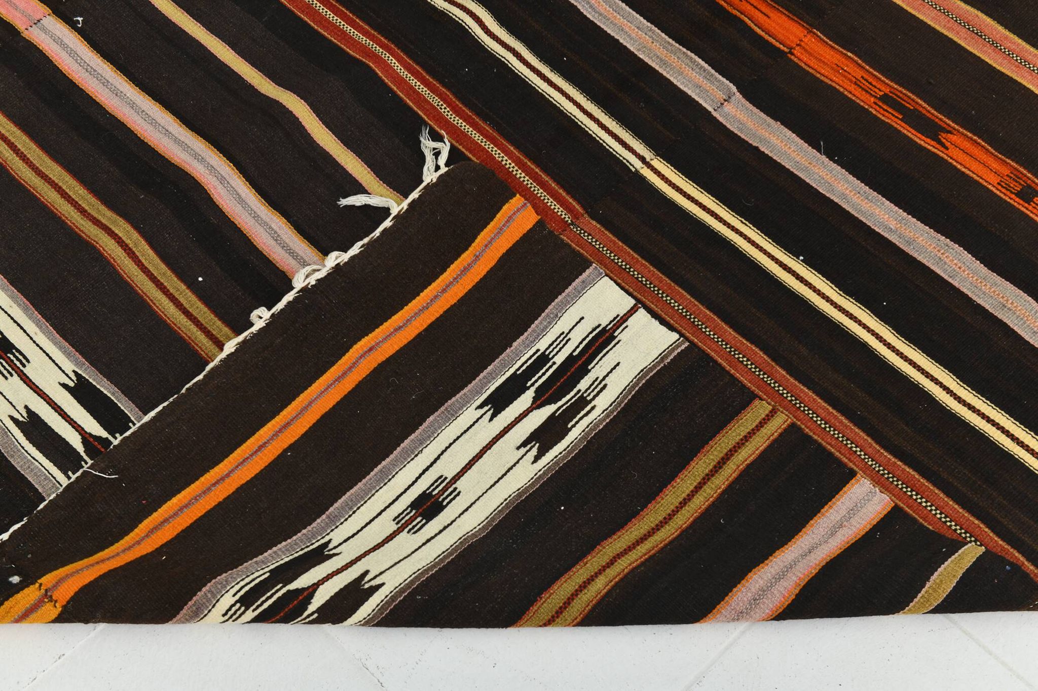 6x10 Dark Brown & Orange Strped Vintage Kilim Rug, 181x305Cm