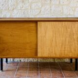 Small vintage row with sliding doors, metal legs Circa 50's