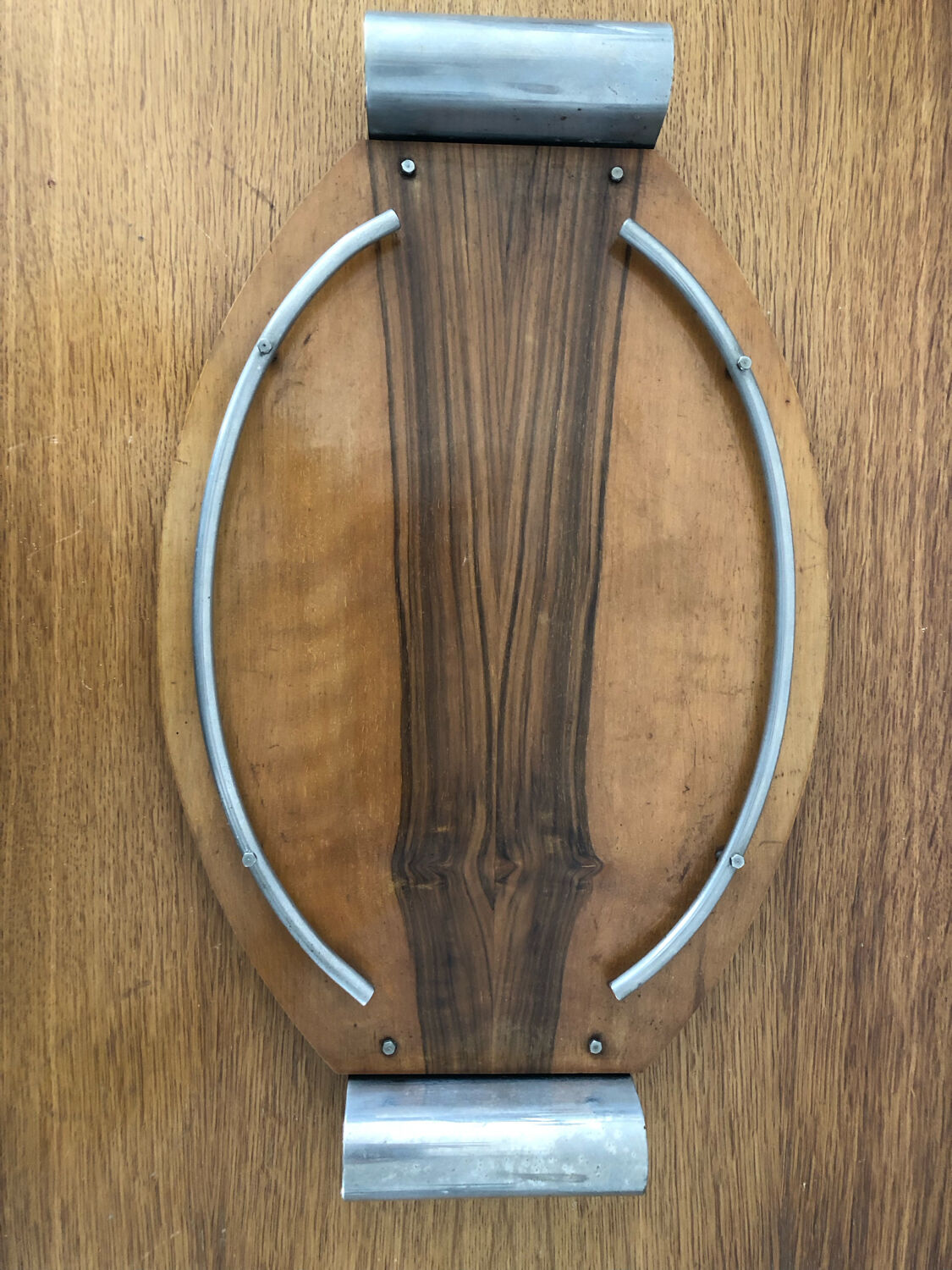 Vintage wood and metal tray for cheeses or decoration