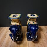 Pair of Elephant Coffee Tables in Glazed Ceramic - First Half of the 20th Century