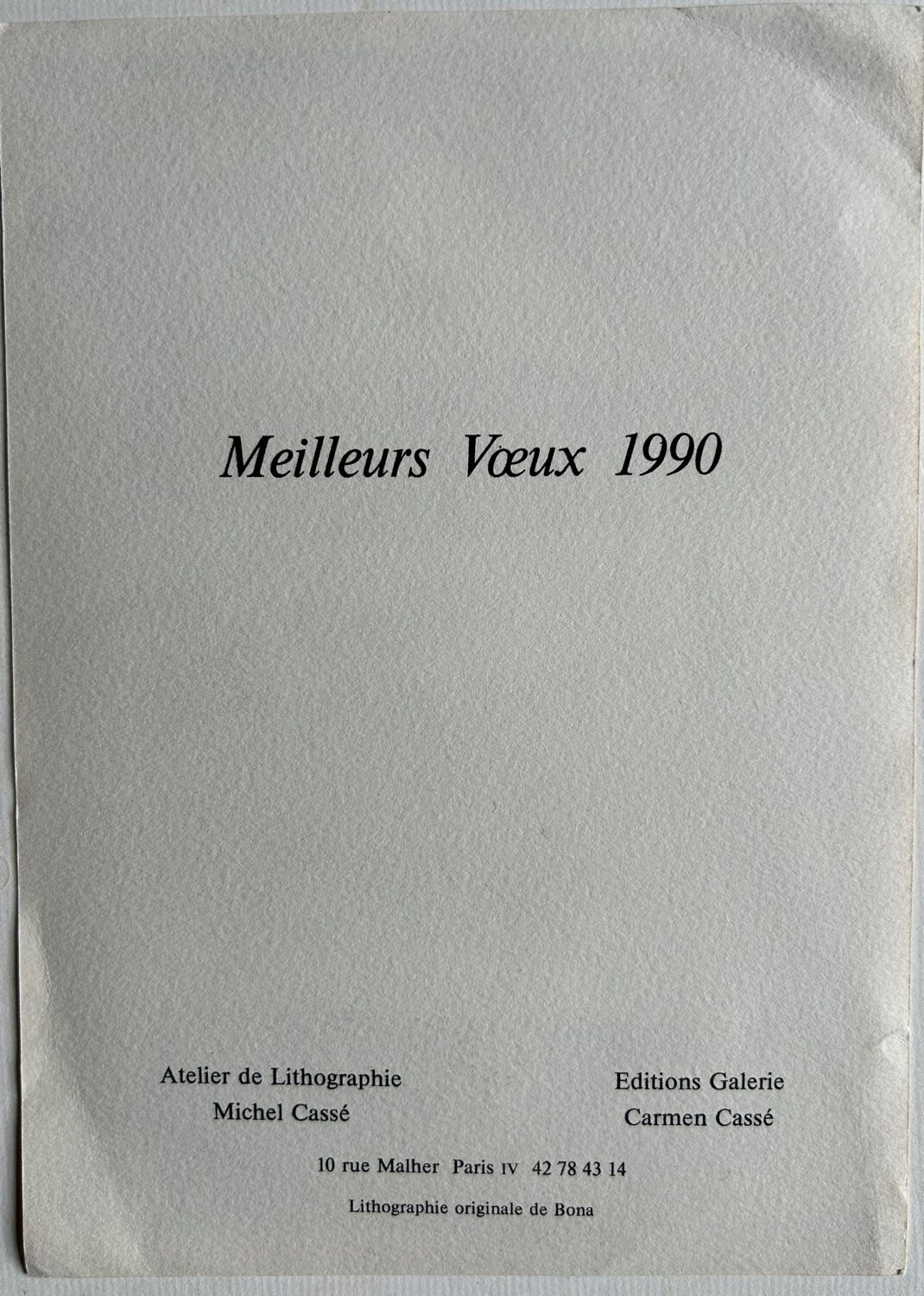 Lithographie originale de Bona, 1990, impression Michel Cassé