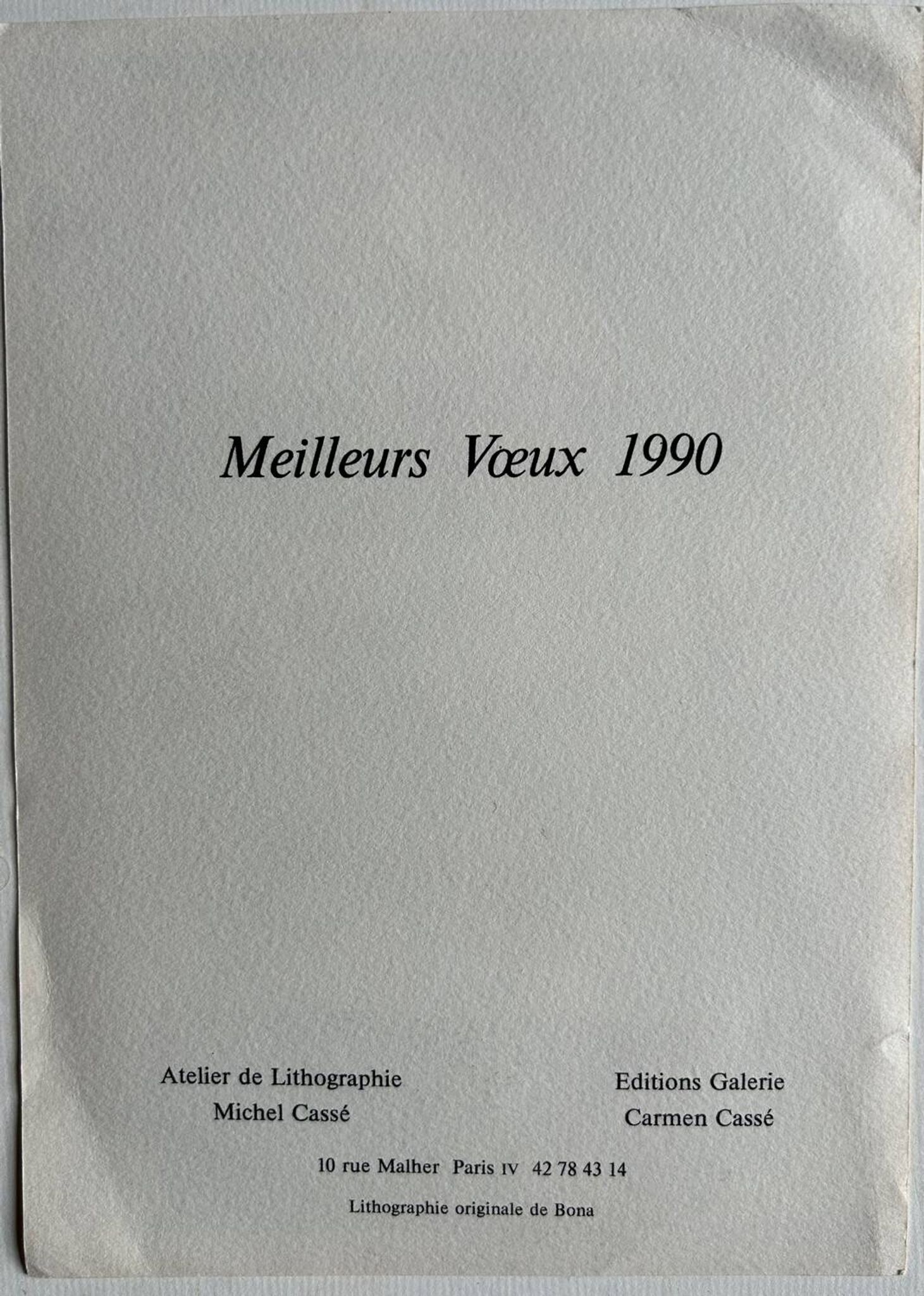 Original lithograph by Bona, 1990, printed by Michel Cassé.