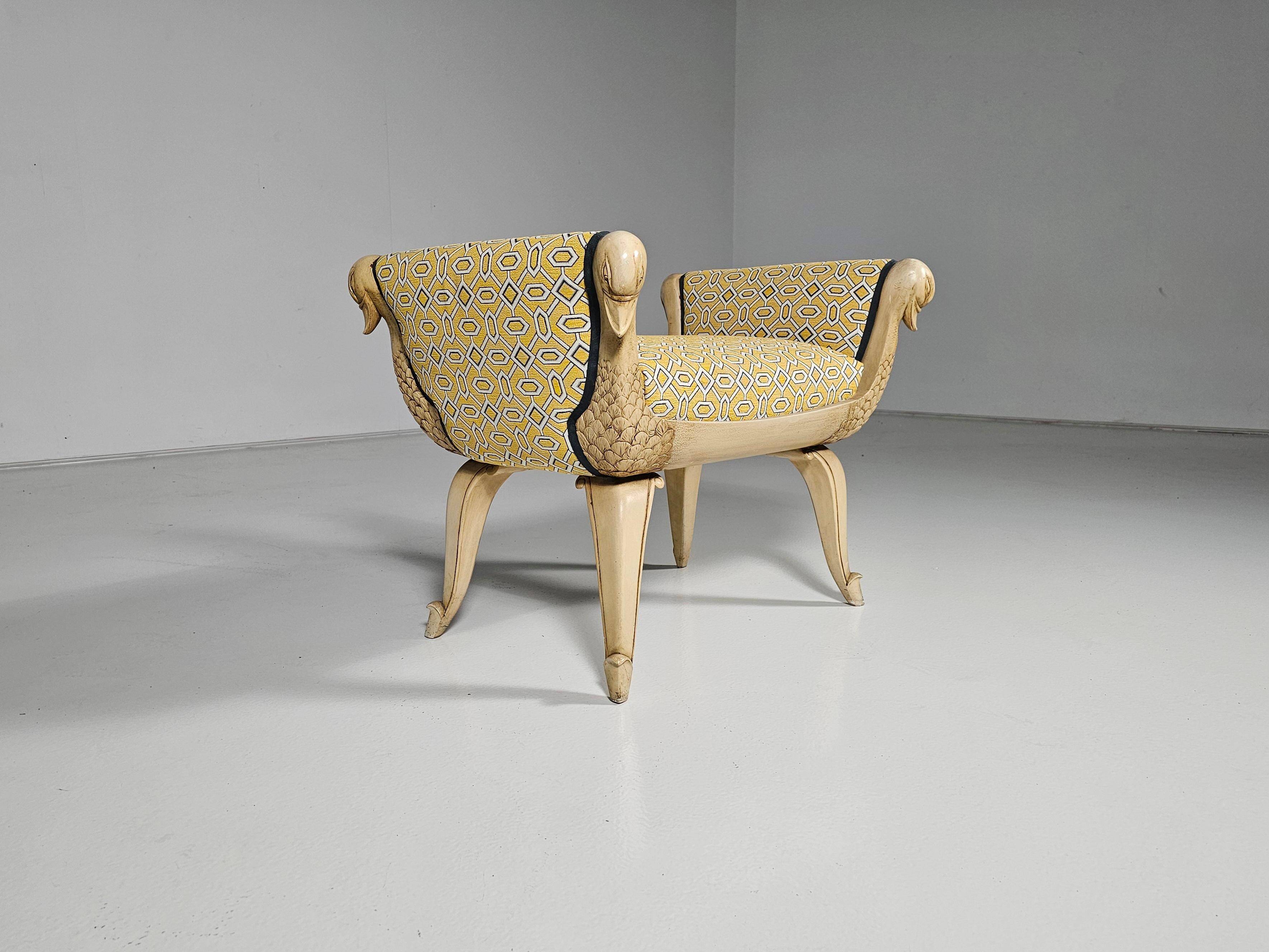 Swan neck bench, hand-carved, France, 1940s