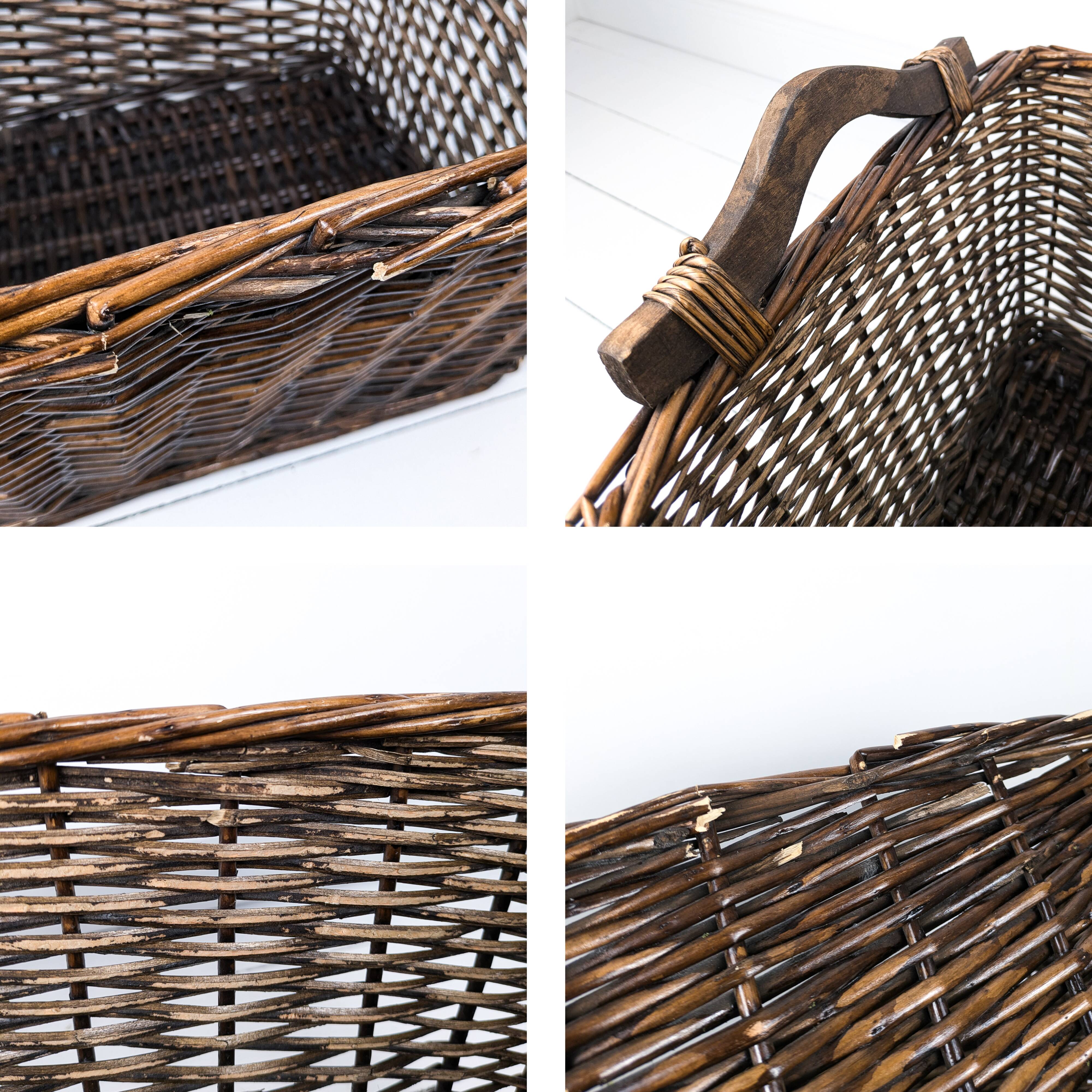Panier Vintage Anse Rangement Mid Century Panier en osier tressé marron foncé Travail manuel Hygge S