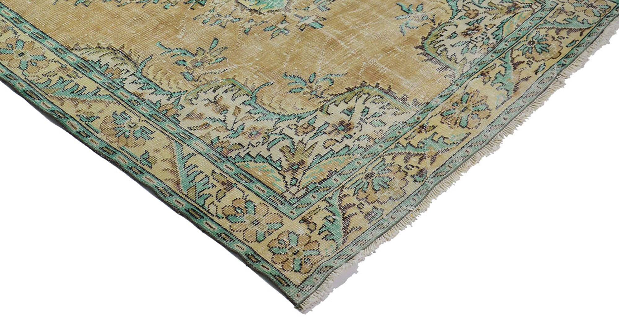 Vintage Turkish Carpet Floral Medallion Beige Green 280 x 166 cm